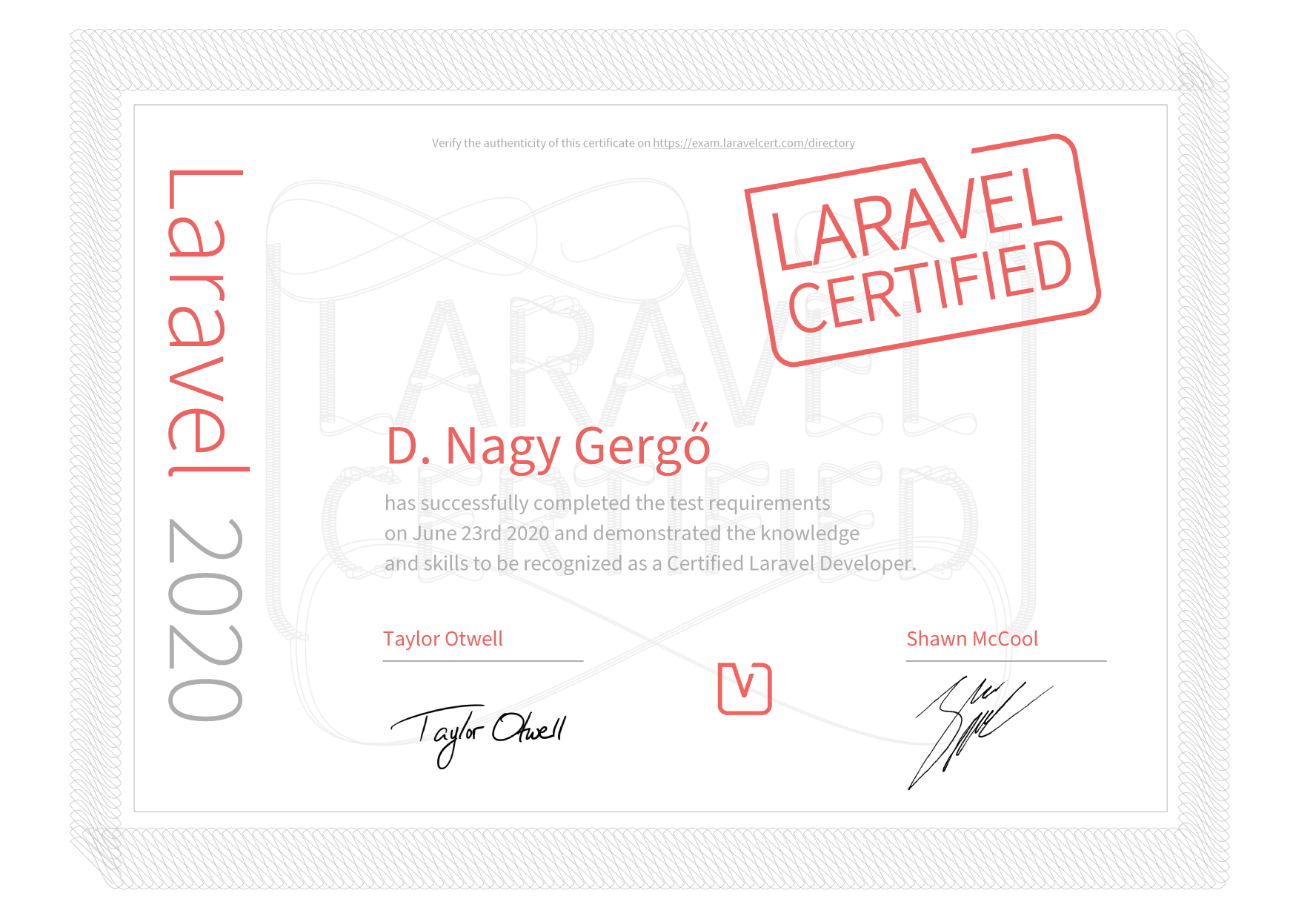 Laravel certificate D. Nagy Gergő